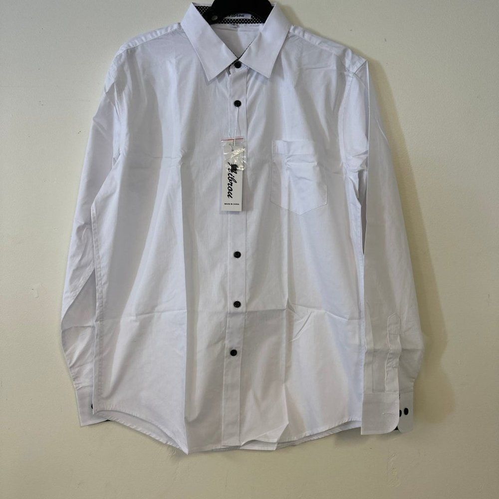 Mens White Button Up Dress Shirt White 98% Cotton Top NWT Medium